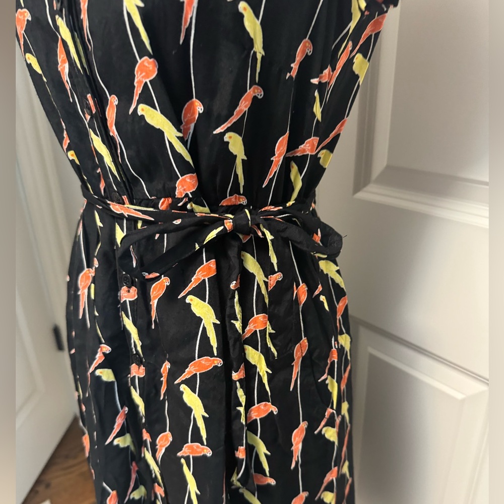 TU Parrots Print Tea Midi Dress Vintage Size 10 (best for Small) - Picture 6 of 9